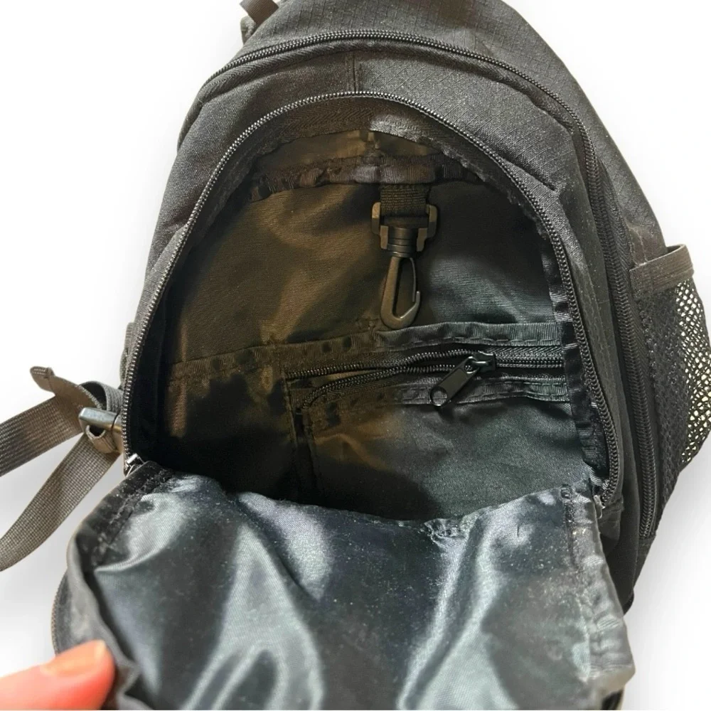 Kids Black Nylon zipper front tactical adventure mini backpack EUC